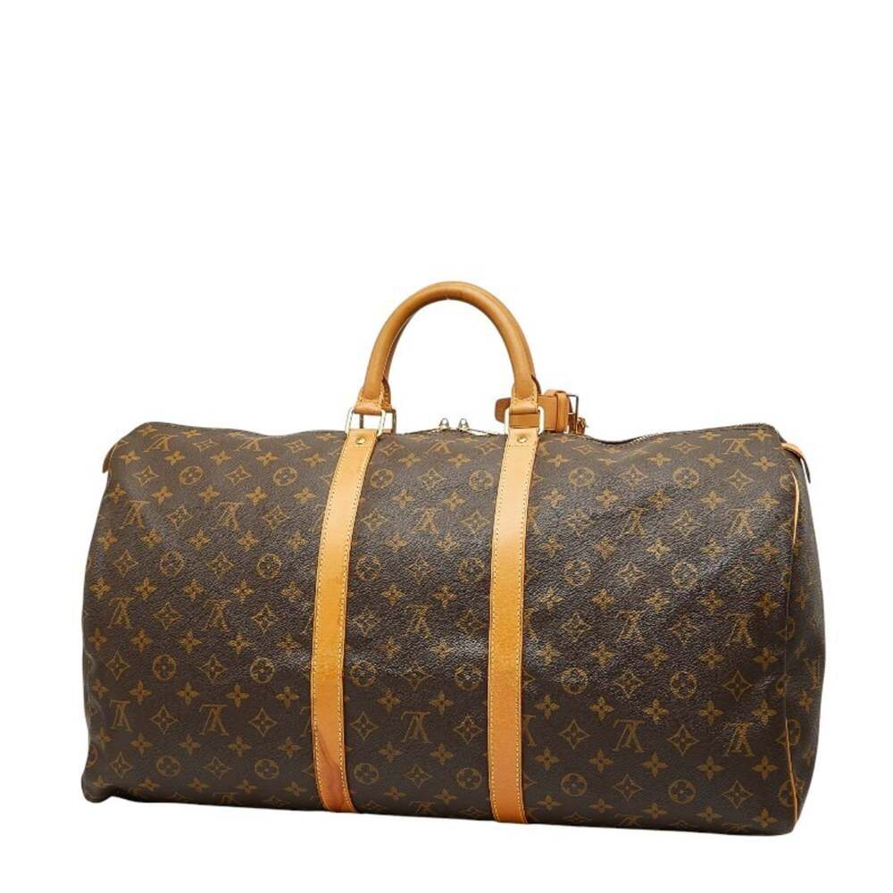 LOUIS VUITTON Authentic Brown Monogram Leather Keepall 55 Boston Bag - Picture 2 of 13